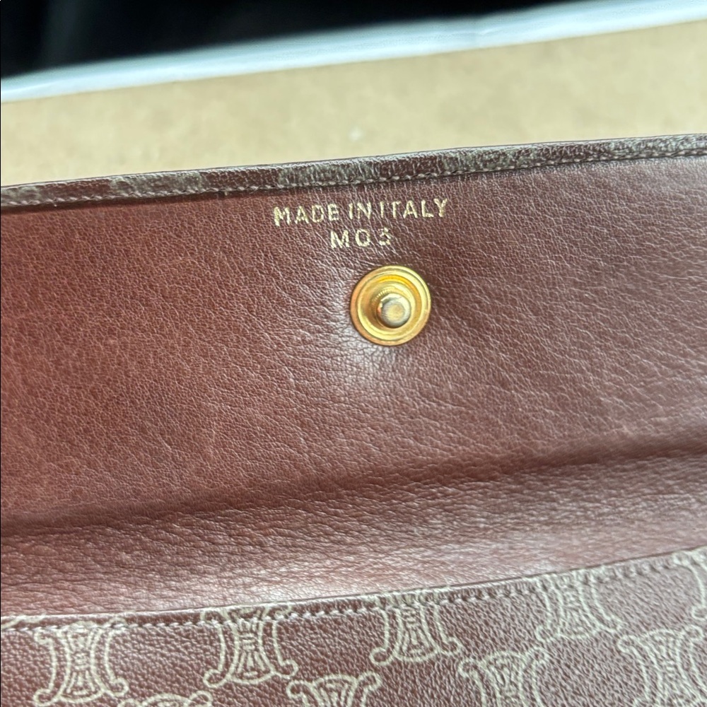 Vintage Celine Macadam Monogram Wallet Brown Leather Snap long Wallet - Picture 6 of 9